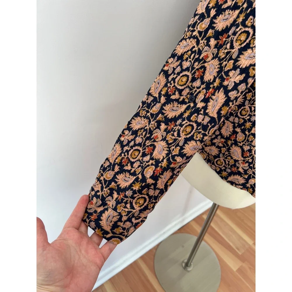 Market & Spruce Blouse Navy‎ Pink Floral Paisley Pintuck Pleated Rayon 1X - Picture 5 of 9